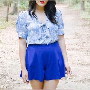 Modcloth Pepaloves bird and tree Forest Critters print tie-neck blouse Small S